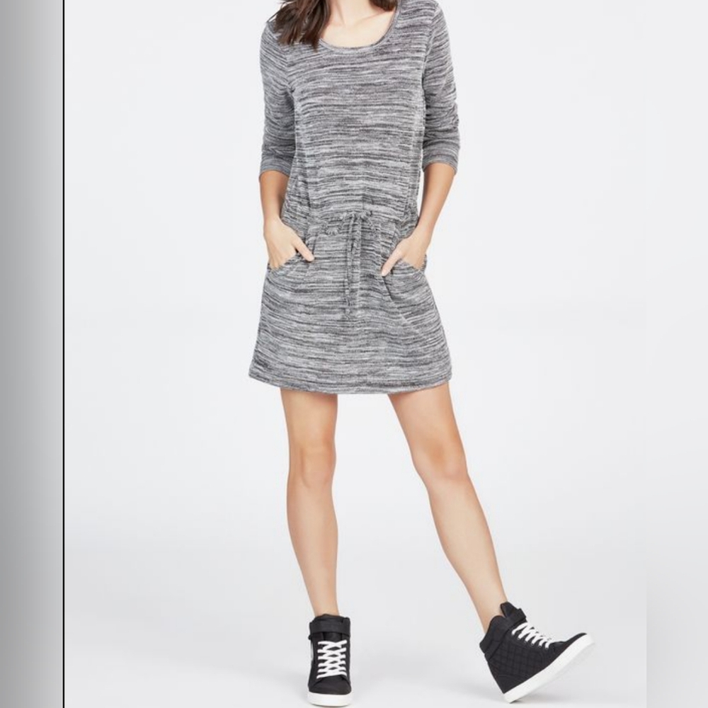 Merona Cotton Blend Heather Gray Drawstring Waist Dress Size Small - Picture 1 of 8